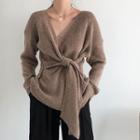 Long-sleeve Front-knot Knit-top