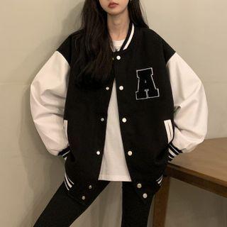 Long-sleeve Contrast Trim Baseball Jacket