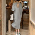 Short-sleeve Open-back Midi T-shirt Dress Gray - One Size