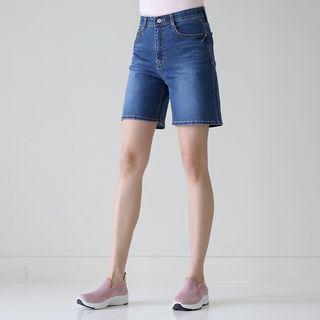 Zip-fly Wash Denim Shorts