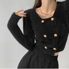 Double-breasted Furry-knit Crop Top