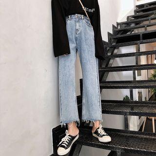 Straight-fit Fray Hem Jeans