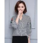 3/4-sleeve Embroidery Striped Shirt