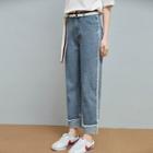 Regular-fit Fray Trim Cuffed Washed Jeans