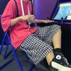 Plaid Drawstring-waist Straight-cut Shorts