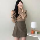 Collared Blouse / High-waist A-line Mini Skirt / Set