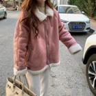 Fleece-lined Zip-up Jacket Pink - One Size