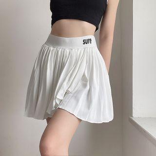 Pleated Lettering A-line Skirt