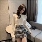 Houndstooth Skirt / Mermaid Skirt / Asymmetric Faux Pearl Top