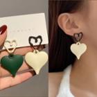 Heart Resin Asymmetrical Dangle Earring 1 Pair - Earring - Love Heart - Green & Beige - One Size