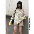 Striped High-neck Loose T-shirt