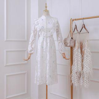 Eyelet Lace Long-sleeve A-line Dress