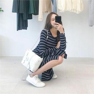 Striped Ribbed Midi T-shirt Dress