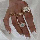 Set Of 4: Rhinestone Ring 0343 - Set Of 4 - Gold - One Size