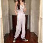 Set: V-neck Tank Top + Drawstring Sweatpants Set - As Shown In Figure - One Size