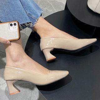 Block Heel Patent Pointed Pumps
