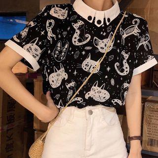Printed Short Sleeve Blouse