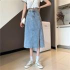 A-line High Waist Denim Midi Skirt