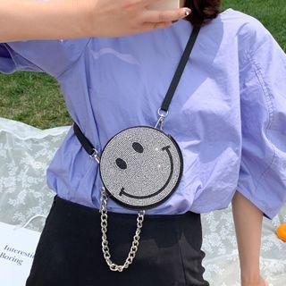Rhinestone Smiley Face Round Crossbody Bag