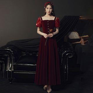 Short-sleeve Cold-shoulder Velvet Evening Gown