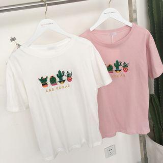 Cactus Embroidered Short Sleeve T-shirt