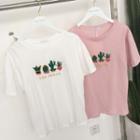 Cactus Embroidered Short Sleeve T-shirt