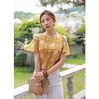 Cold-shoulder Sheer Floral Top