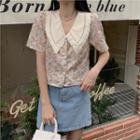 Short-sleeve Floral Print Doll-collar Shirt Floral Print - Light Almond - One Size