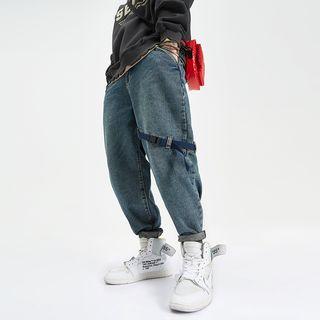 High-waist Buckled Washed Jeans