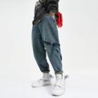 High-waist Buckled Washed Jeans