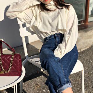 Flap-layered Turtleneck Top