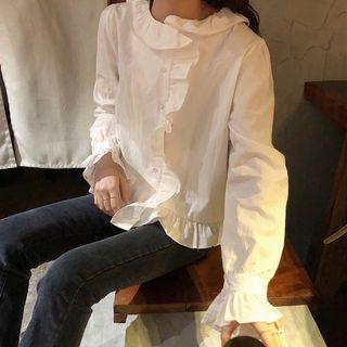 Frill Trim Blouse / Pattern Knit Vest