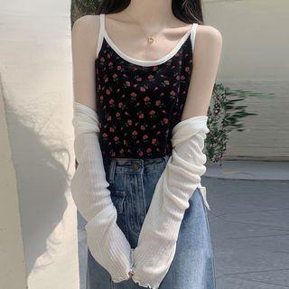 Floral Camisole Top / Ribbed Knit Cardigan