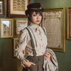 Tie-neck Frill Trim Lace Panel Blouse