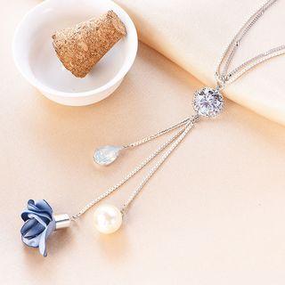 Floral Rhinestone Drop Necklace