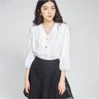 3/4-sleeve Button-trim Blouse