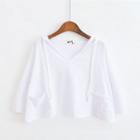 3/4-sleeve Hooded Cropped T-shirt