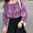 Lace-up Long-sleeve Top Purple - One Size