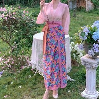 Long-sleeve Hanfu Top / Strapless Top / Maxi Skirt