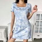 Short-sleeve Tie Dye Mini A-line Dress