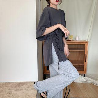 Elbow-sleeve Plain T-shirt / Straight-fit Pants