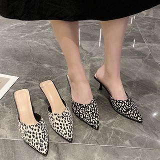 Kitten-heel Leopard Print Mules