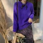 Long-sleeve Plain Knit Sweater / Long-sleeve Floral Midi Dress