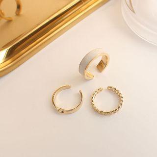Set Of 3: Open Ring Set Of 3 - White & Gold - One Size