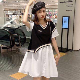Mock Two Piece V-neck Mini Dress