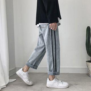 Couple Matching Contrast Trim Straight Fit Jeans