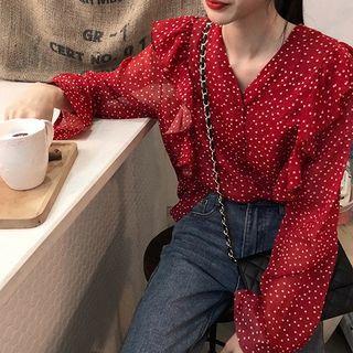 Polka Dot Loose-fit Ruffled-trim Top