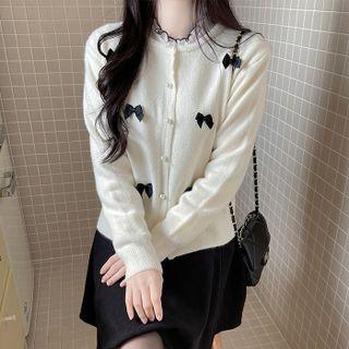 Ribbon-detail Faux-pearl Cardigan