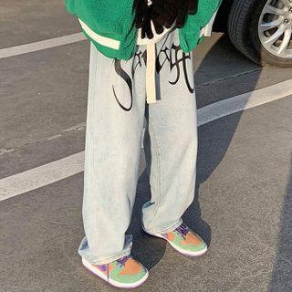Mid Rise Lettering Loose Fit Jeans