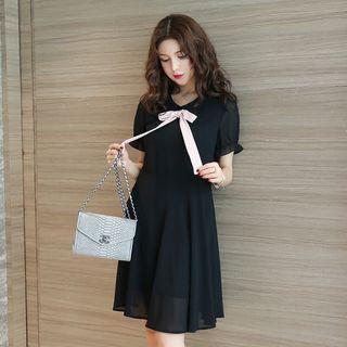 Bow Accent Short Sleeve Chiffon Dress